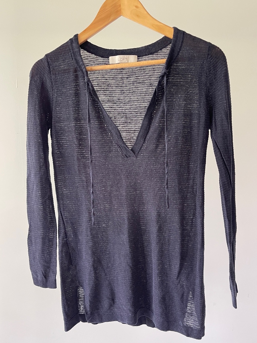 LOFT Navy Blue Sheer V-Neck Long Sleeve Sweater Size XS